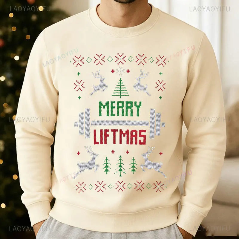 Merry Liftmas Ugly Christmas Sweatshirt Hoodie Workout Funny Holiday Gym Sweater for Fitness Lovers Workout Weightlifting Gift