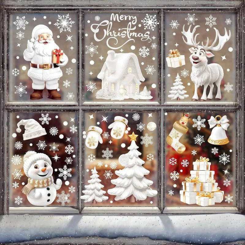 Christmas Window Clings Stickers Reusable Xmas Window Decals Santa electrostatic adsorption Window Decor for Party Decor