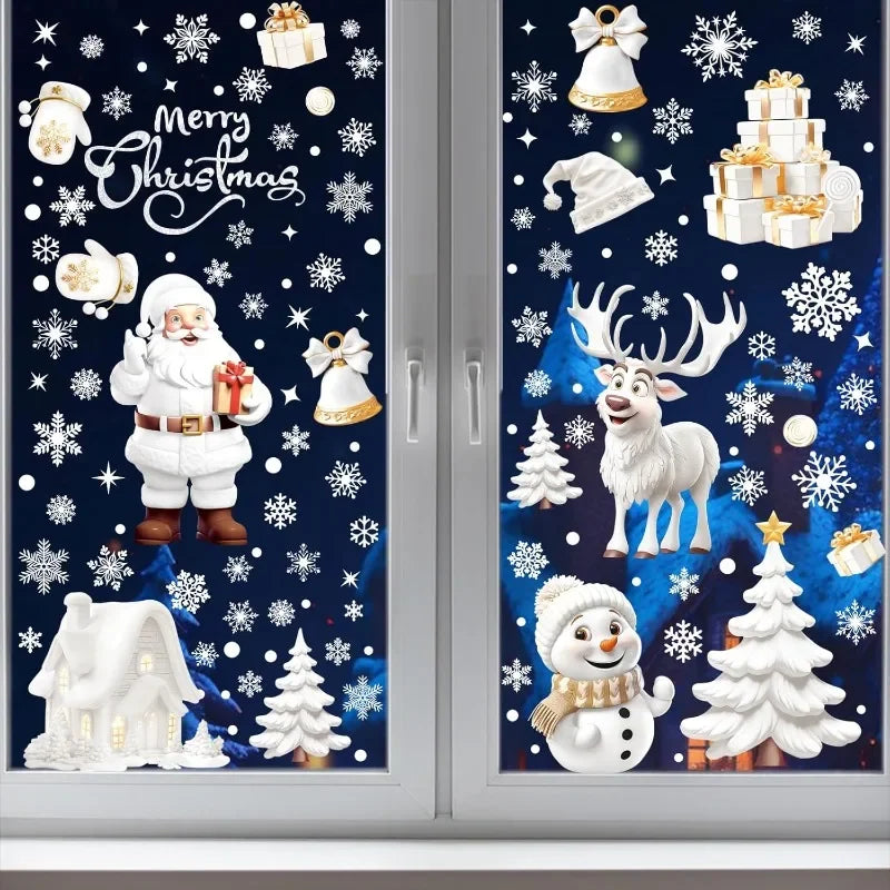 Christmas Window Clings Stickers Reusable Xmas Window Decals Santa electrostatic adsorption Window Decor for Party Decor