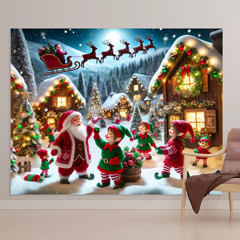 Santa Claus Village Christmas photography background - Polyester, studio shooting with a festive theme
