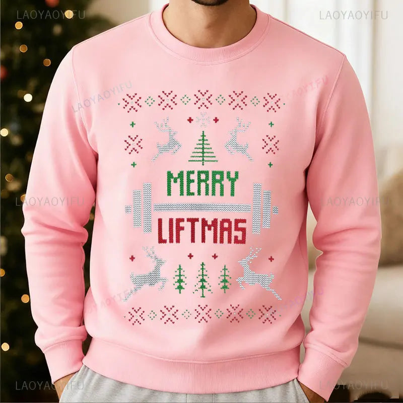 Merry Liftmas Ugly Christmas Sweatshirt Hoodie Workout Funny Holiday Gym Sweater for Fitness Lovers Workout Weightlifting Gift