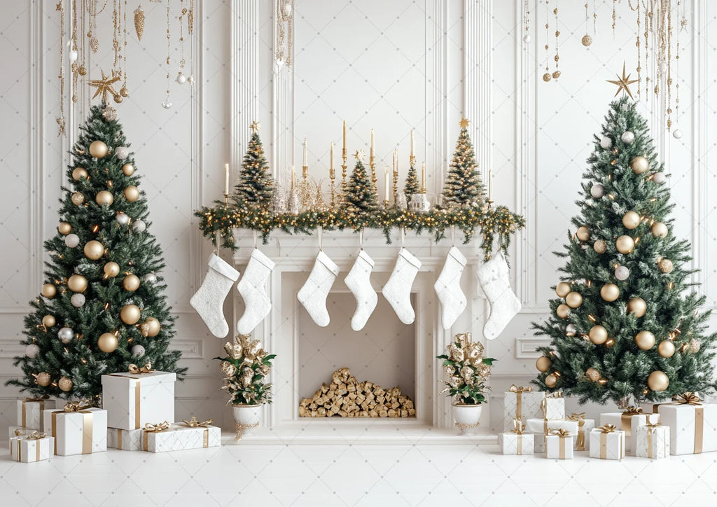 Merry Christmas Photography Background Indoor Scene For Child Portrait Photocall Banner Xmas Windows Fireplace Decor Backdrops