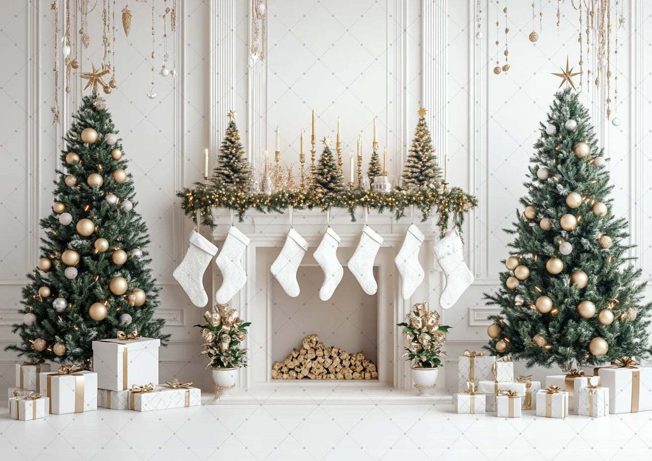 Merry Christmas Photography Background Indoor Scene For Child Portrait Photocall Banner Xmas Windows Fireplace Decor Backdrops