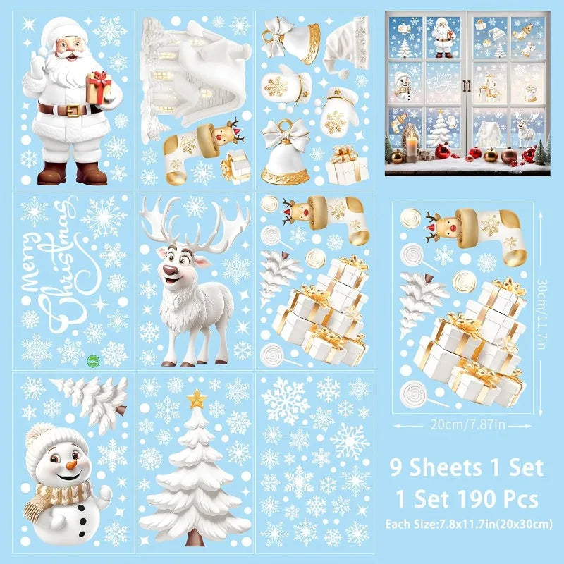 Christmas Window Clings Stickers Reusable Xmas Window Decals Santa electrostatic adsorption Window Decor for Party Decor