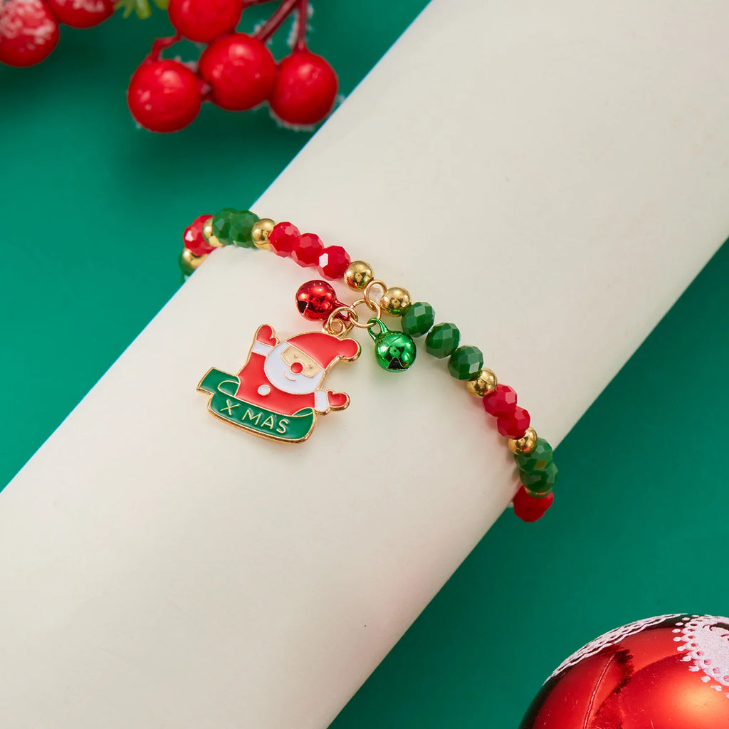 Trendy Small Crystal Bead Xmas Bracelet for Women Men Fashion Handmade Christmas Tree Snowman Elastic Bracelet Jewelry Gifts