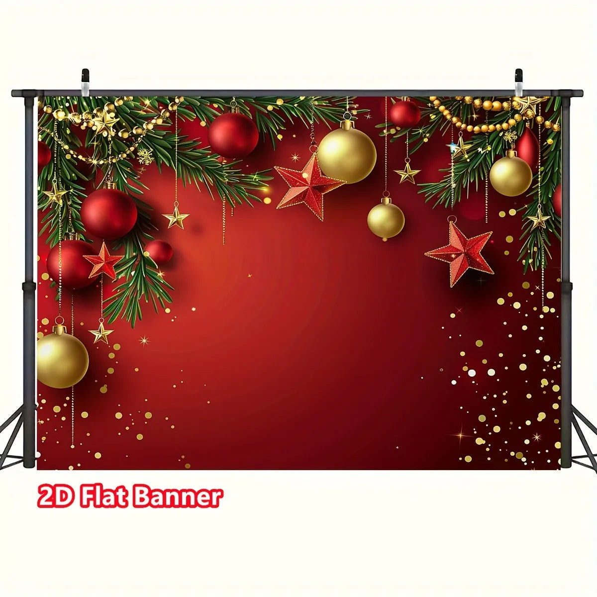 1Pc Christmas Themed Photography Backdrop with Twinkling Stars, Christmas Balls and Pine Branches, Perfect for Winter Decoration
