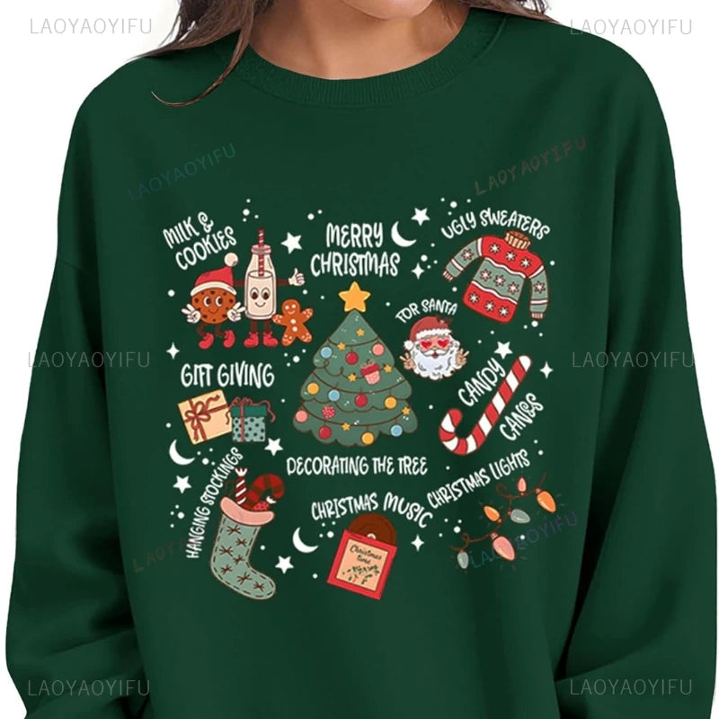 Christmas Sweatshirts for Women Long Sleeve Christmas Crewneck Shirts Cute Xmas Holiday Graphic Comfortable Fashion Pullover Top