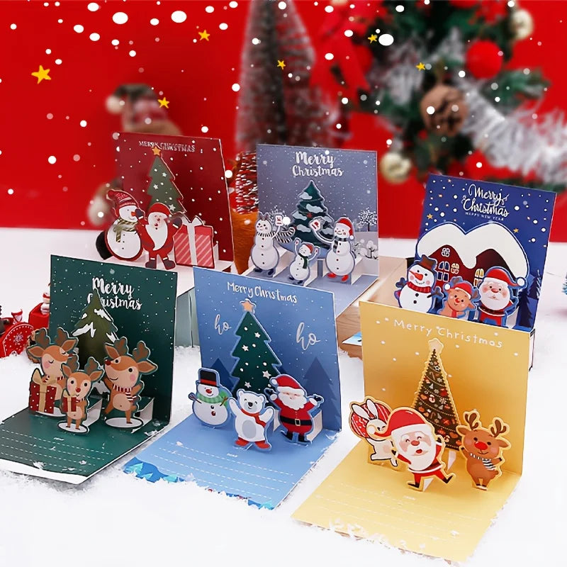 12pcs/set Christmas Cards with Envelopes Sticker Christmas Tree Gift Cards Holiday Greeting Cards Decorations, Festive Cards
