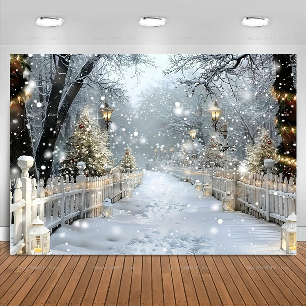 Winter Christmas Snow Scene Photography Background Holiday Family Party Decor Backdrop Baby Shower Portrait Banner Photo Studio