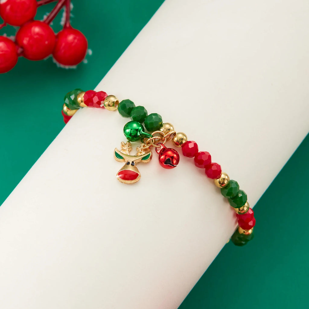 Trendy Small Crystal Bead Xmas Bracelet for Women Men Fashion Handmade Christmas Tree Snowman Elastic Bracelet Jewelry Gifts