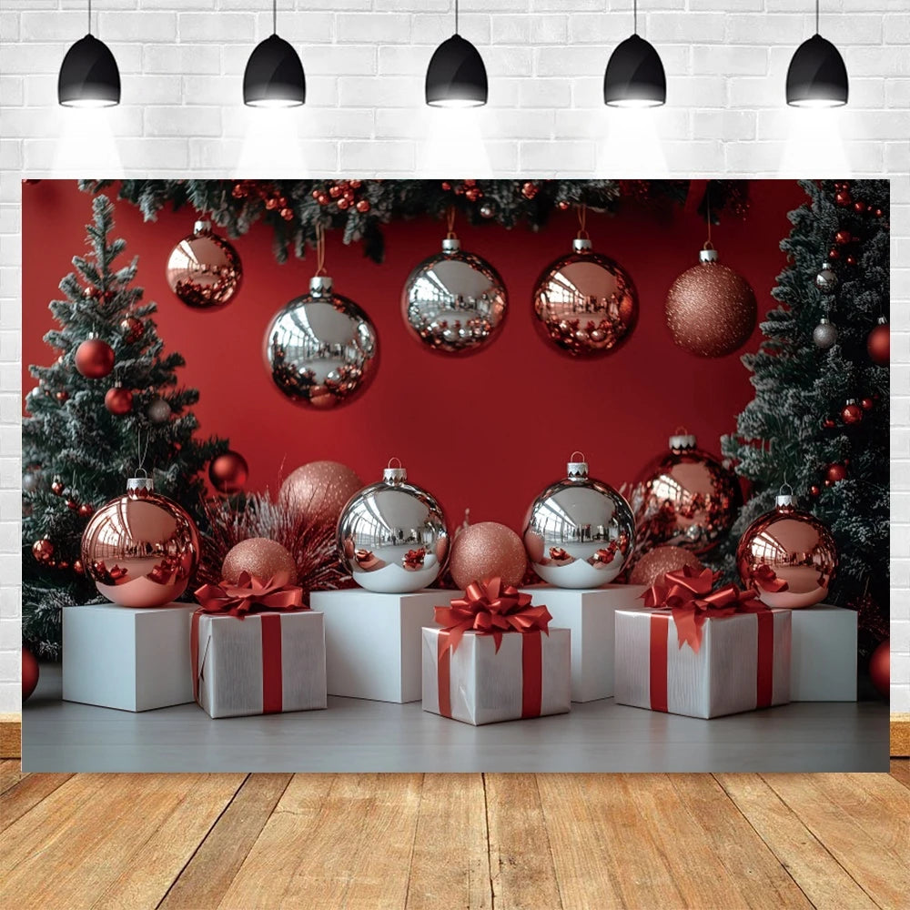 Christmas Photography Background White Christmas Balloon Pine Tree Xmas Party Kids Family Portrait Decor Backdrop Photo Studio