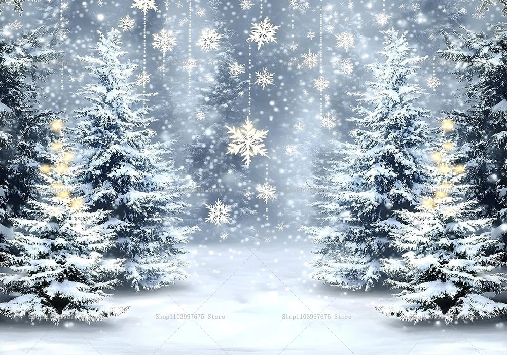 Snowy Forest Christmas Backdrops Xmas Party Decor Photography Background Baby Shower Banner Photo Booth Props Party Supplies