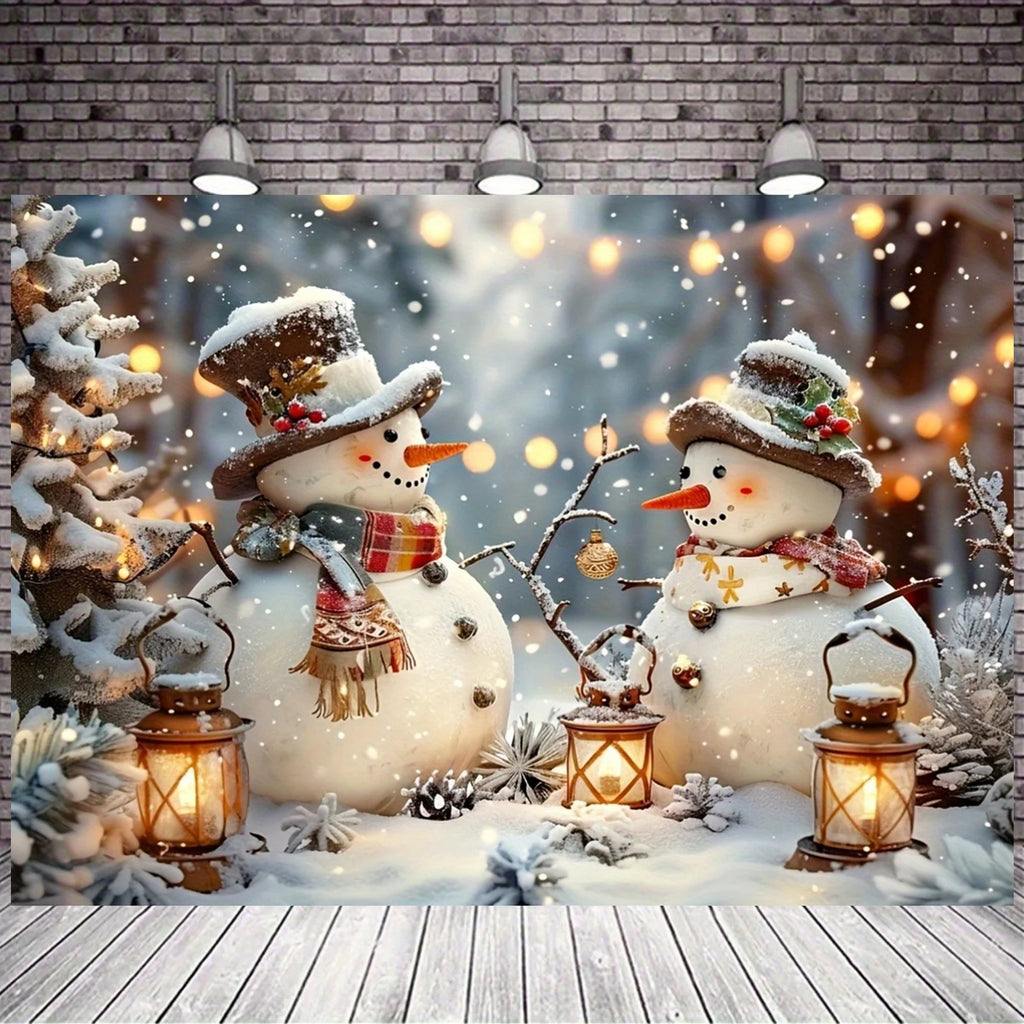 Christmas and Winter Wonderland Photography Background Snowman Pine and snowflake pattern background for parties and photos