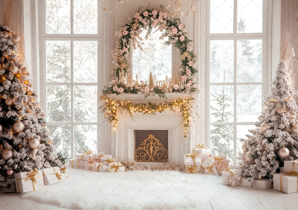 Merry Christmas Photography Background Indoor Scene For Child Portrait Photocall Banner Xmas Windows Fireplace Decor Backdrops