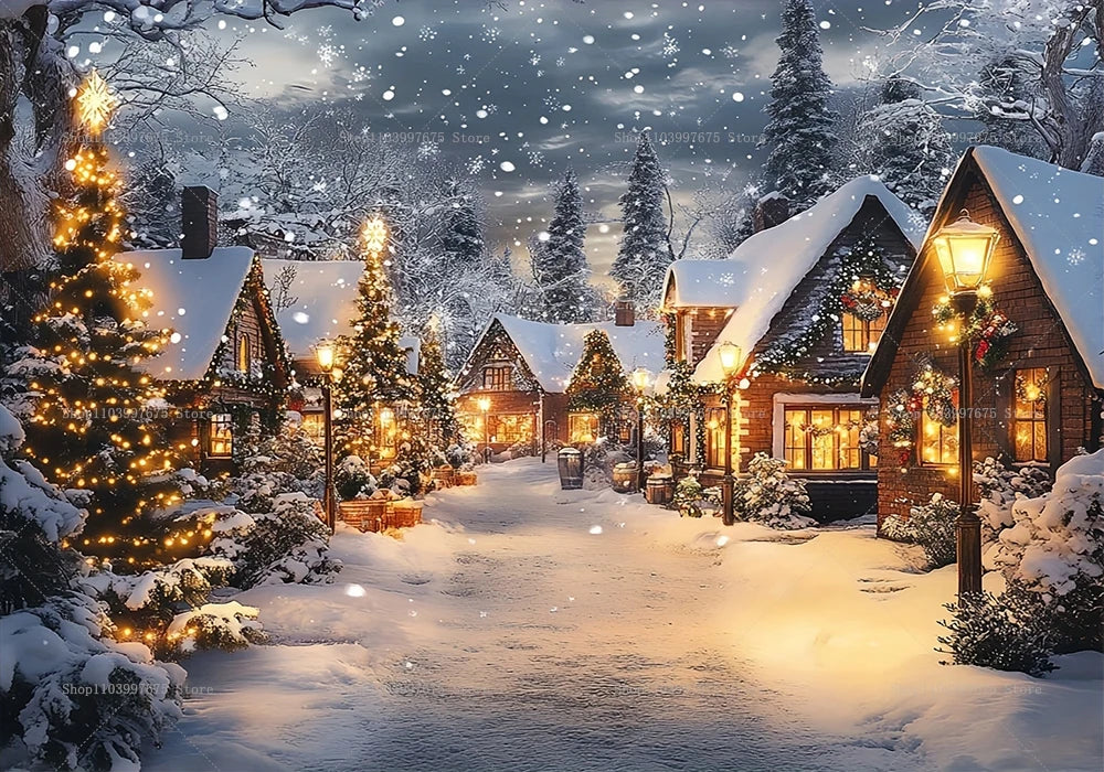 Winter Christmas Snow Scene Photography Background Holiday Family Party Decor Backdrop Baby Shower Portrait Banner Photo Studio