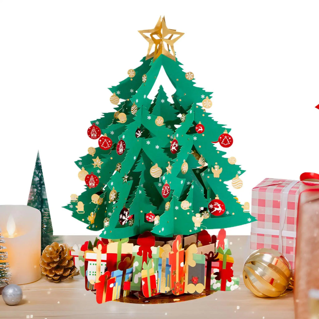 Merry Christmas Cards Christmas Tree Winter Gift Pop-Up Cards Christmas Decoration Stickers Laser Cut New Year Greeting Cards