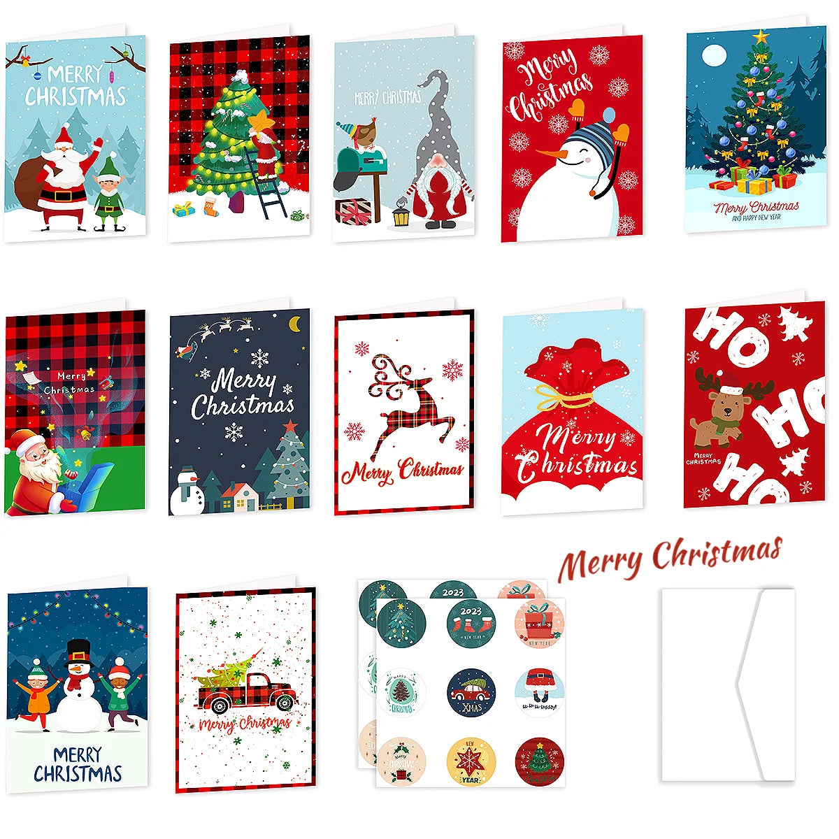 26pcs/set Merry Christmas Fold Greeting Cards with Envelopes Xmas Party DIY Gift Card New Year Party Decorations Navidad Noel
