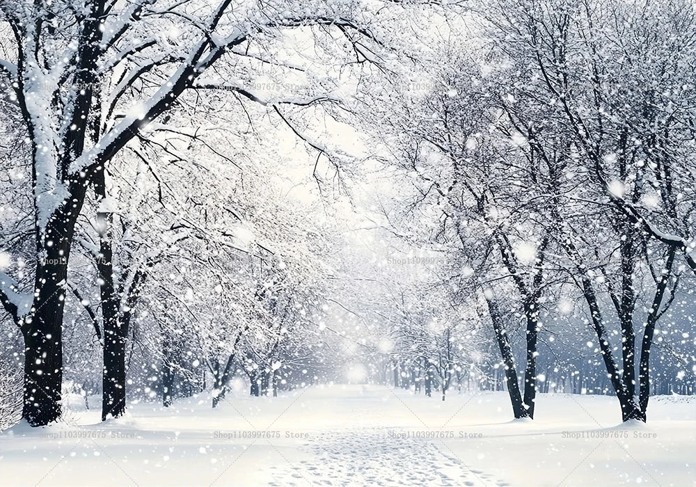 Snowy Forest Christmas Backdrops Xmas Party Decor Photography Background Baby Shower Banner Photo Booth Props Party Supplies