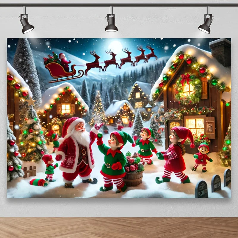 Santa Claus Village Christmas photography background - Polyester, studio shooting with a festive theme