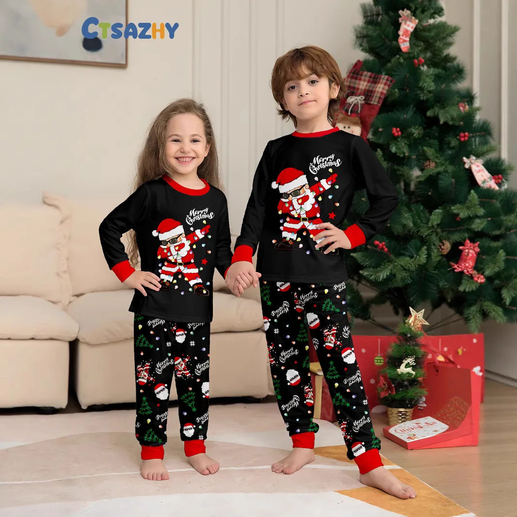 Christmas Family Matching Pajamas Mother Daughter Father Son Cartoon Santa Claus Print Set Soft Sleepwear Xmas Family Look Pjs