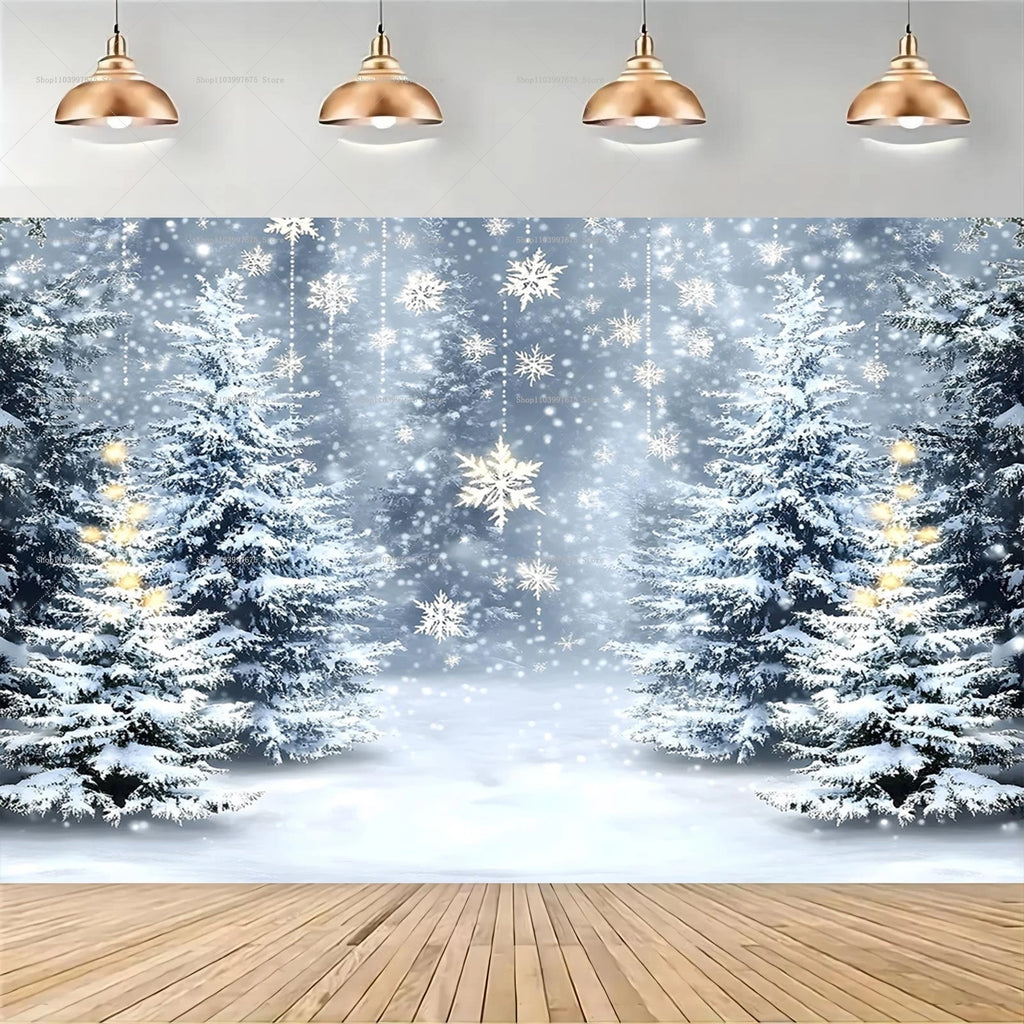 Snowy Forest Christmas Backdrops Xmas Party Decor Photography Background Baby Shower Banner Photo Booth Props Party Supplies