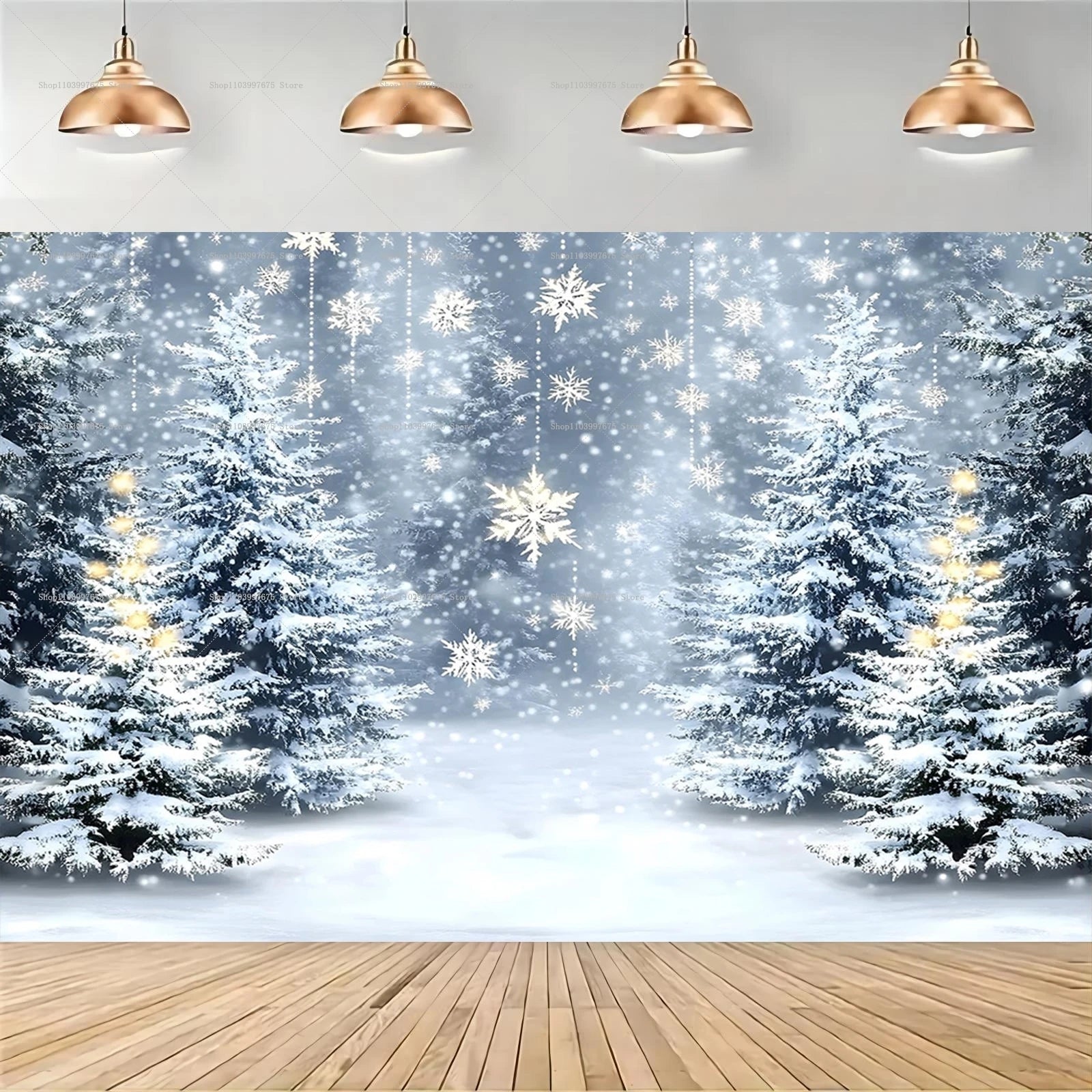 Snowy Forest Christmas Backdrops Xmas Party Decor Photography Background Baby Shower Banner Photo Booth Props Party Supplies