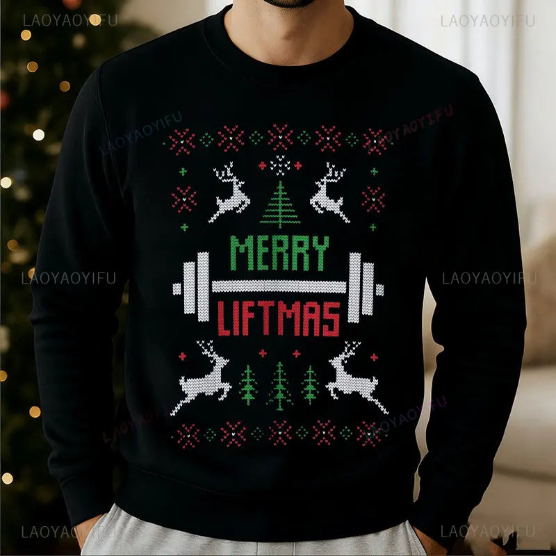 Merry Liftmas Ugly Christmas Sweatshirt Hoodie Workout Funny Holiday Gym Sweater for Fitness Lovers Workout Weightlifting Gift