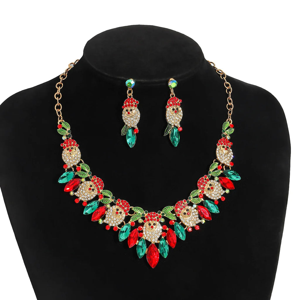 Fashion Christmas Santa Pearl & Rhinestone Jewelry Set | Perfect Gift for Women