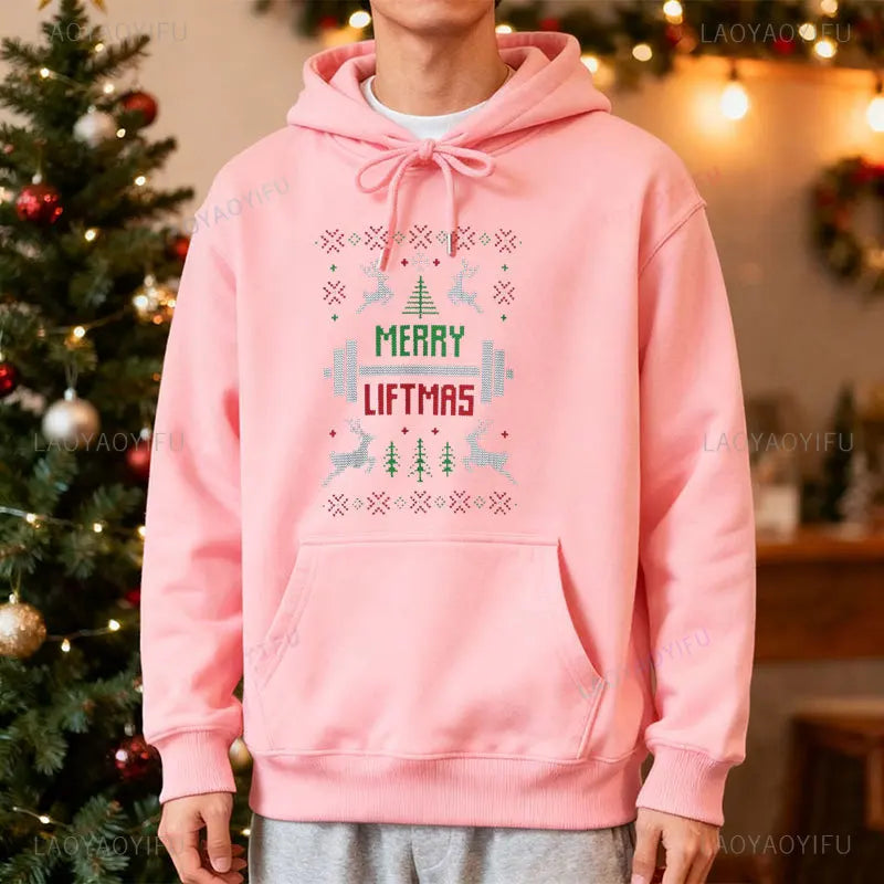Merry Liftmas Ugly Christmas Sweatshirt Hoodie Workout Funny Holiday Gym Sweater for Fitness Lovers Workout Weightlifting Gift