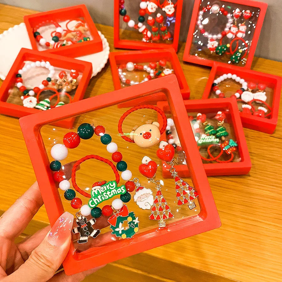 Children's Christmas Gift Jewelry Set: Colorful Bracelet, Versatile Ring & Headrope– Ideal Festive Xmas Present for Boys & Girls