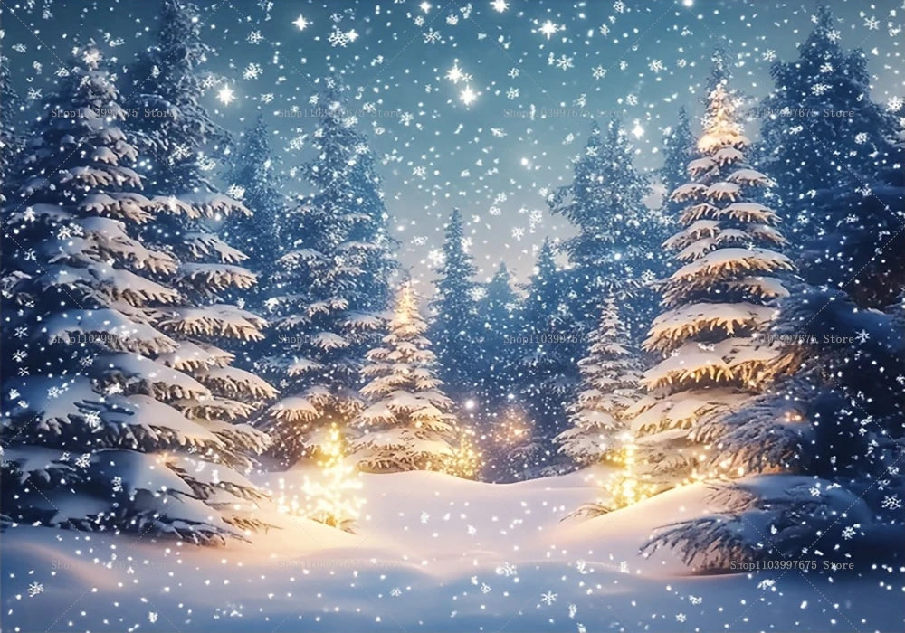 Winter Christmas Snow Scene Photography Background Holiday Family Party Decor Backdrop Baby Shower Portrait Banner Photo Studio