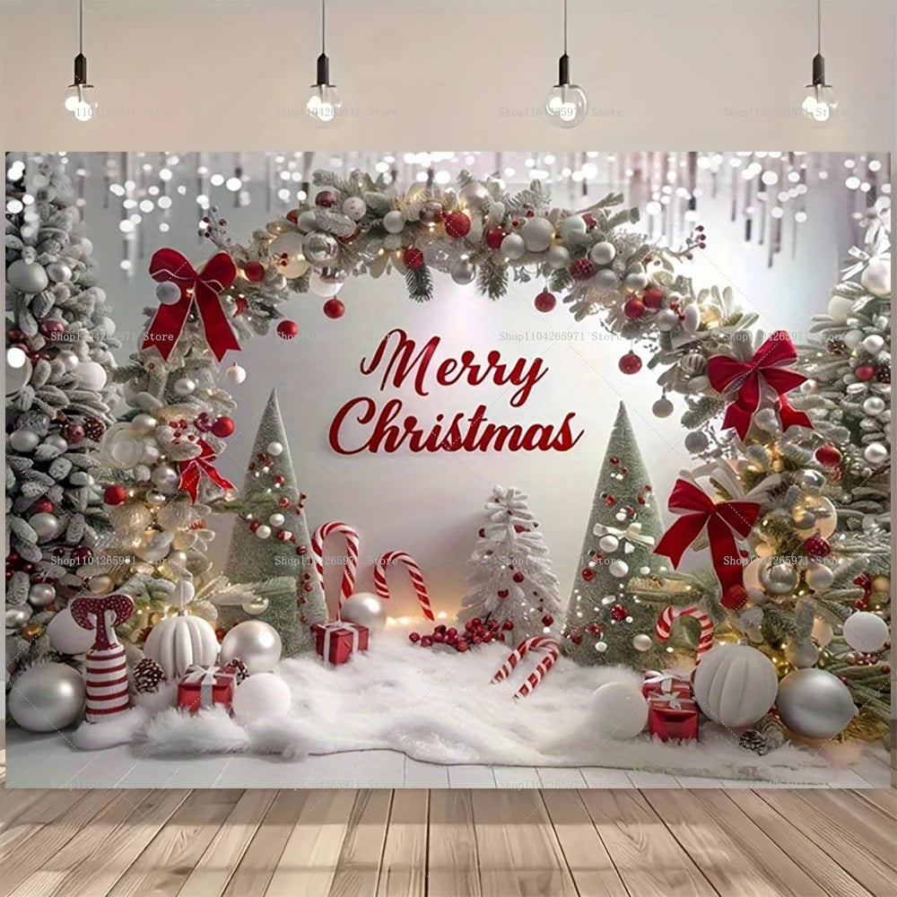 Merry Christmas Backdrop Xmas Tree Snowflake Candy Canes Photography Background Kids Baby Shower Portrait Banner Photo Studio