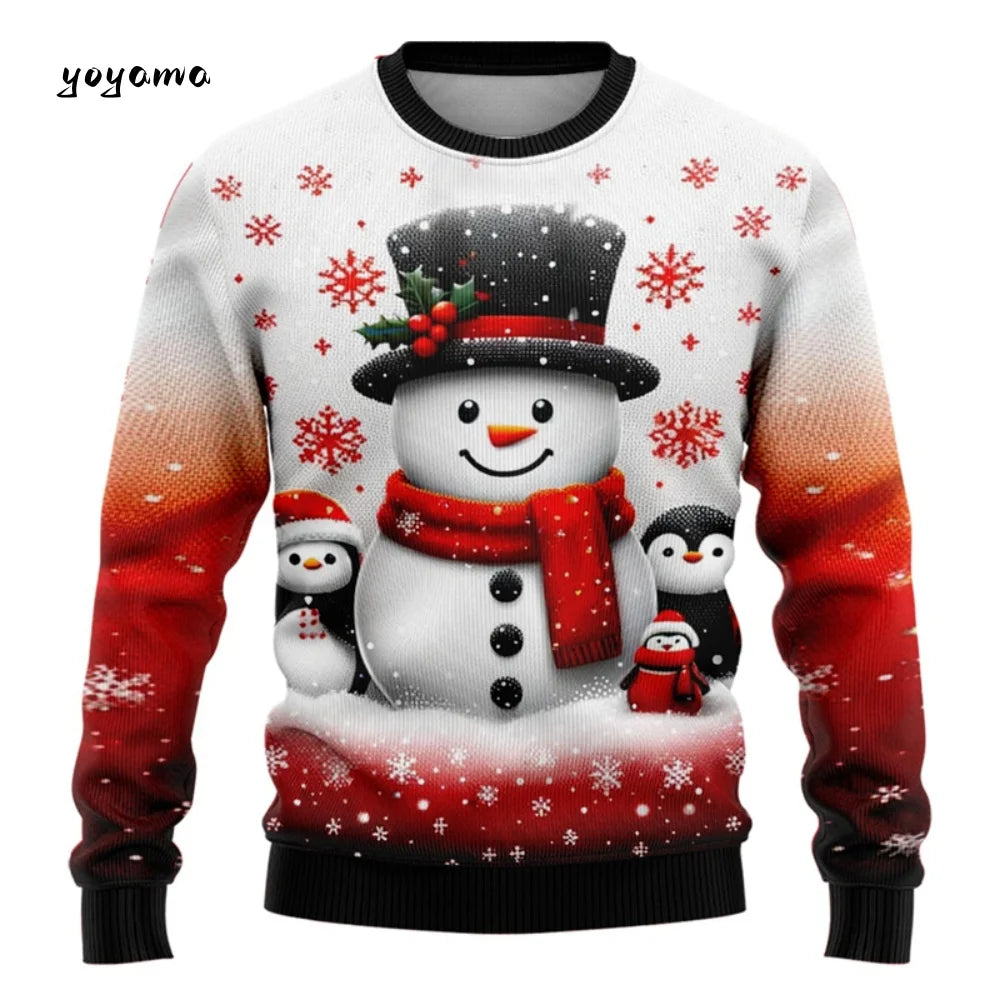 Funny 3D Christmas Men's Sweatshirt Snowman Santa Printed Ugly Christmas Sweatshirt Round Neck Custom Pullovers Man Sweatshirts