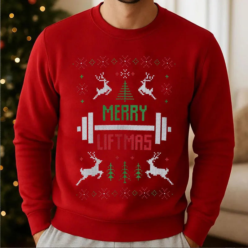 Merry Liftmas Ugly Christmas Sweatshirt Hoodie Workout Funny Holiday Gym Sweater for Fitness Lovers Workout Weightlifting Gift
