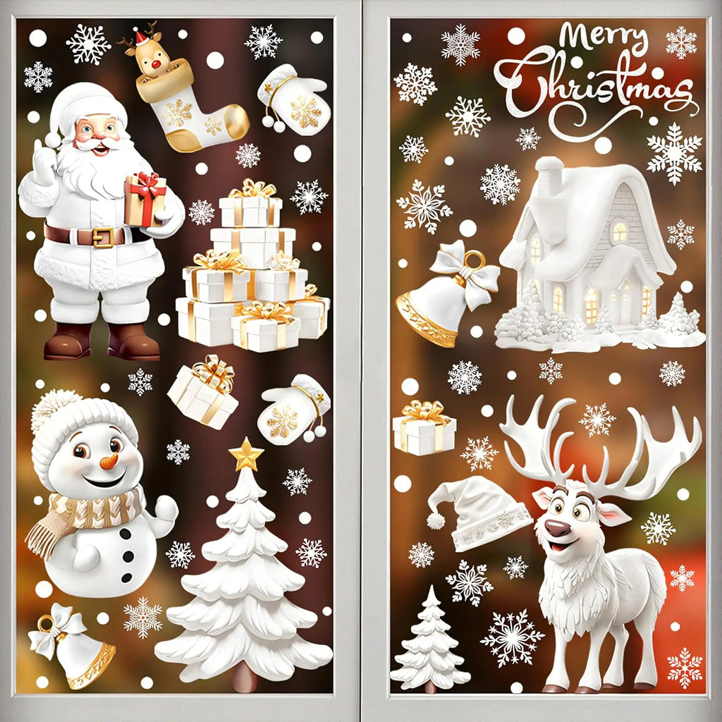 Christmas Window Clings Stickers Reusable Xmas Window Decals Santa electrostatic adsorption Window Decor for Party Decor