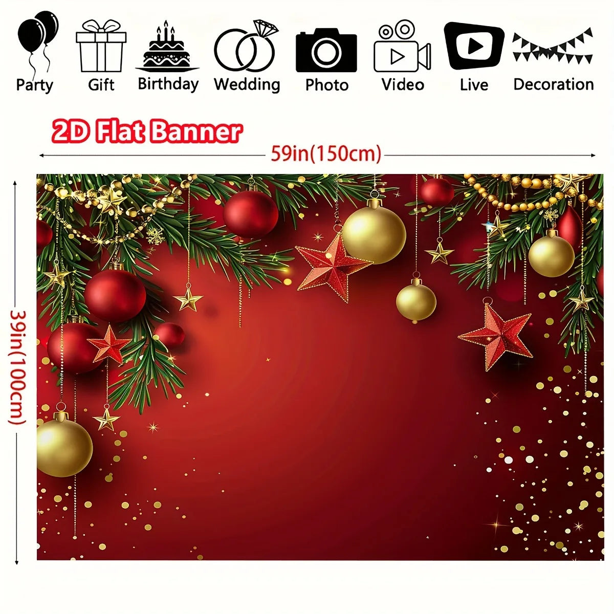 1Pc Christmas Themed Photography Backdrop with Twinkling Stars, Christmas Balls and Pine Branches, Perfect for Winter Decoration