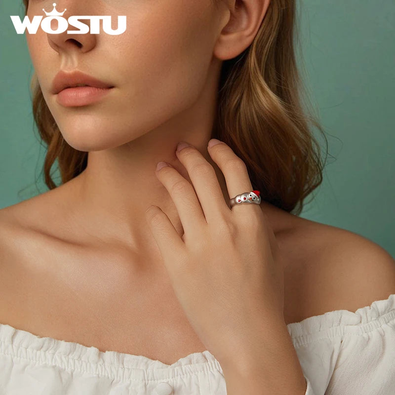 WOSTU Xmas Jewelry Christmas Snowman Ring For Women 925 Sterling Silver Statement Rings Stackable Girl Daughter New Year's gift