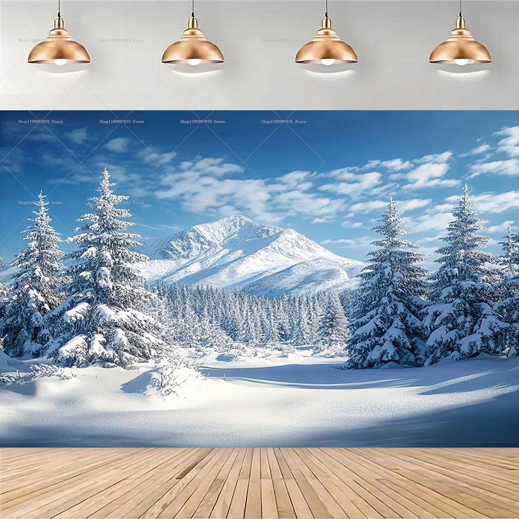 Snowy Forest Christmas Backdrops Xmas Party Decor Photography Background Baby Shower Banner Photo Booth Props Party Supplies