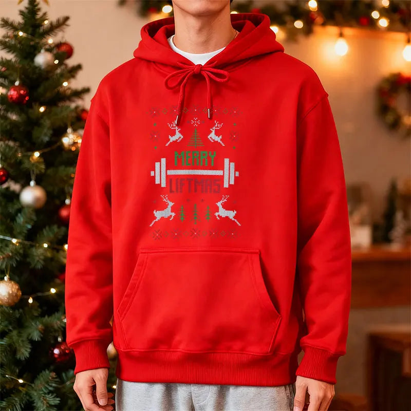 Merry Liftmas Ugly Christmas Sweatshirt Hoodie Workout Funny Holiday Gym Sweater for Fitness Lovers Workout Weightlifting Gift