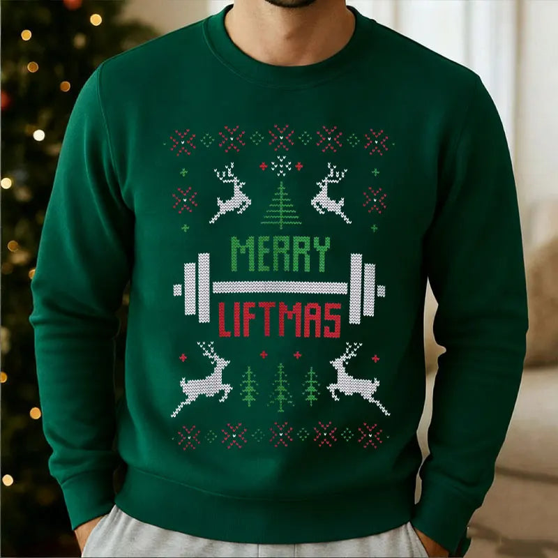Merry Liftmas Ugly Christmas Sweatshirt Hoodie Workout Funny Holiday Gym Sweater for Fitness Lovers Workout Weightlifting Gift