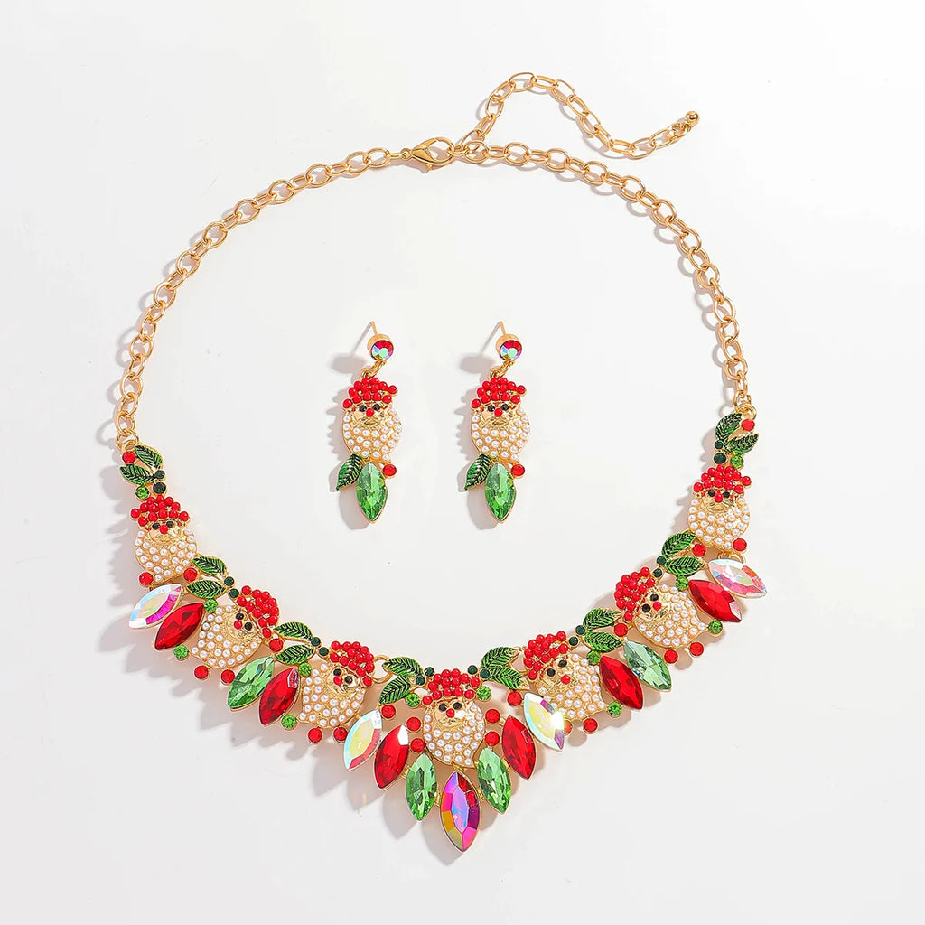 Fashion Christmas Santa Pearl & Rhinestone Jewelry Set | Perfect Gift for Women
